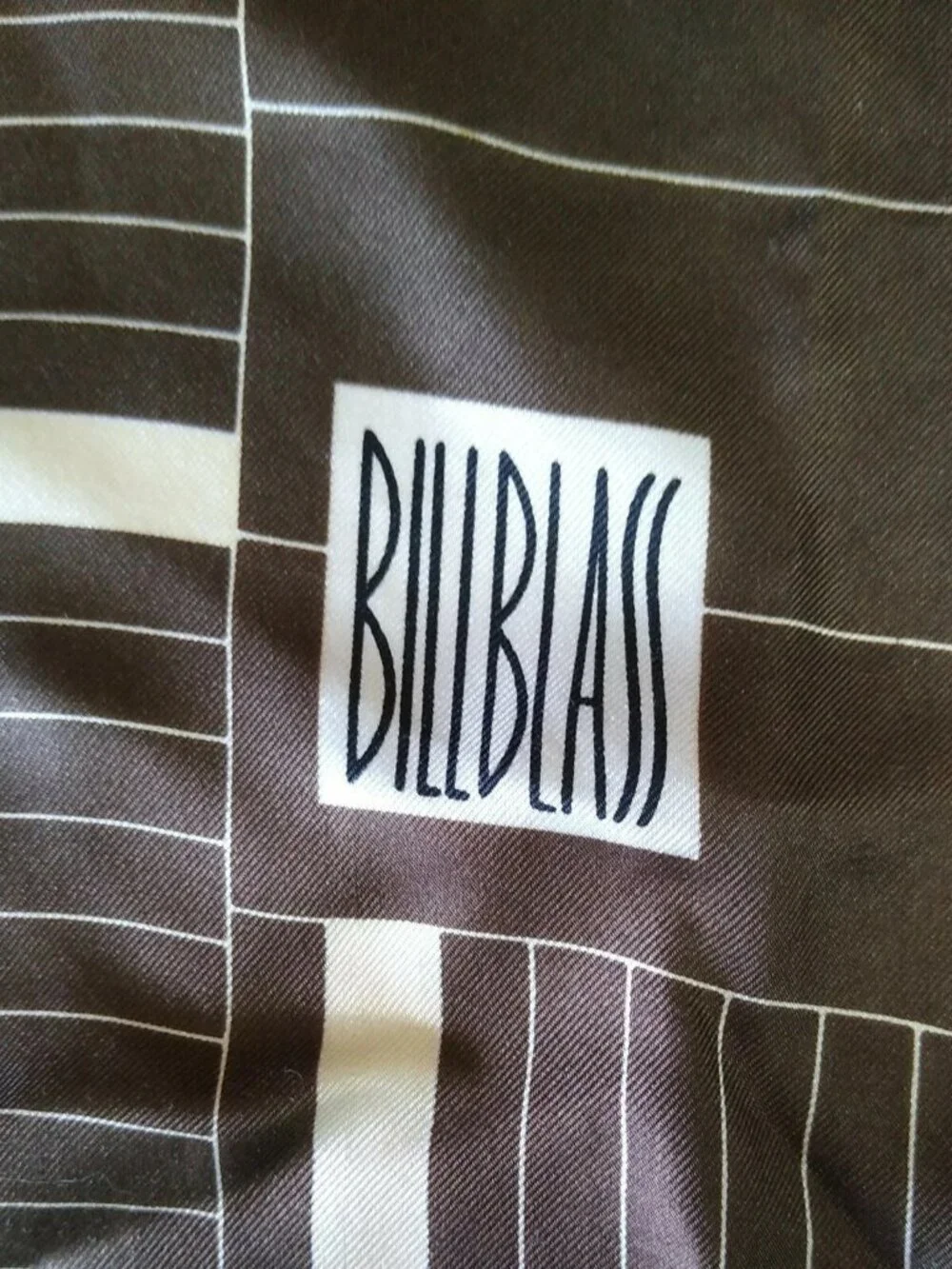 Vtg Bill Blass 100% Silk Brown & Cream Logo Print Square Scarf 22
